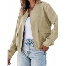 luvamia Bomber Jackets for Women Fall Casual Button Down Long Sleeves Trendy Varsity Jacket Outerwear Coat with Pockets