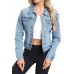 andy & natalie Women's Denim Jackets Cropped Long Sleeve Basic Button Down Crop Jean Shacket with Pockets