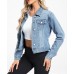 andy & natalie Women's Denim Jackets Cropped Long Sleeve Basic Button Down Crop Jean Shacket with Pockets