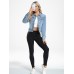 andy & natalie Women's Denim Jackets Cropped Long Sleeve Basic Button Down Crop Jean Shacket with Pockets