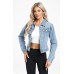 andy & natalie Women's Denim Jackets Cropped Long Sleeve Basic Button Down Crop Jean Shacket with Pockets