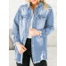 Dokotoo Women's Oversized Denim Jacket Casual Long Sleeve Denim Shirts Distresse Jean Jacket 2025 Spring Outfits