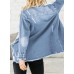 Dokotoo Women's Oversized Denim Jacket Casual Long Sleeve Denim Shirts Distresse Jean Jacket 2025 Spring Outfits