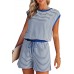 Dokotoo Women's Summer Casual Rompers Striped Shorts Overalls Adjustable Drawstring Waist Jumpsuits One Piece Outfits