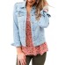 LookbookStore Women's Basic Long Sleeves Button Down Fitted Denim Jean Jackets