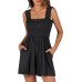 Caracilia Women's Summer Casual Smocked Rompers Square Neck Sleeveless Loose Shorts Jumpsuit 2025 Beach Vacation Outfits