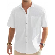 J.VER Men's Cotton Linen Short Sleeve Shirts Casual Lightweight Button Down Shirts Vacation Beach Summer Tops with Pocket