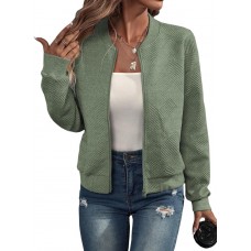 EVALESS Womens Bomber Jacket Coat Casual Stand Collar Zip Up Lightweight Fall Fashion Jackets Outfits with Pockets