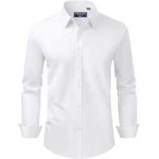 Alimens & Gentle Men's Dress Shirt Regular Fit Stretch Stain Shield Long Sleeve Solid Business Wedding Button Down Shirts