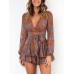 Relipop Womens Floral Print Romper V Neck Long Sleeve Double Layer Ruffle Hem Shorts Jumpsuit 2025 Beach Vacation Outfits