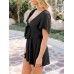 Aoysky Womens Summer Short Rompers Sexy Cute Loose Tie Front Jumpsuit Casual V Neck Wide Leg Beach Overalls