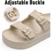 Women's Platform Sandals with Arch Support, Chunky Lightweight Foam Slip on Slides, Comfortable Summer Beach Sandals with Adjustable Buckle