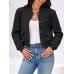 Tankaneo Womens Cropped Bomber Jackets Casual Button Down Long Sleeve Stand Collar Varsity Shacket Coats
