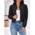 Tankaneo Womens Cropped Bomber Jackets Casual Button Down Long Sleeve Stand Collar Varsity Shacket Coats