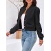 Tankaneo Womens Cropped Bomber Jackets Casual Button Down Long Sleeve Stand Collar Varsity Shacket Coats