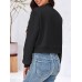 Tankaneo Womens Cropped Bomber Jackets Casual Button Down Long Sleeve Stand Collar Varsity Shacket Coats