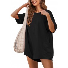 UANEO Rompers for Women Casual Oversized Athletic Jumpsuits Overalls Workout Hot Shot Tee Romper