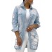 sexycherry Denim Jacket for Women Long Sleeve Classic Trucker Jeans Long Coat Outwear with Pockets