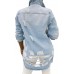 sexycherry Denim Jacket for Women Long Sleeve Classic Trucker Jeans Long Coat Outwear with Pockets