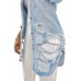 sexycherry Denim Jacket for Women Long Sleeve Classic Trucker Jeans Long Coat Outwear with Pockets