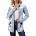 sexycherry Denim Jacket for Women Long Sleeve Classic Trucker Jeans Long Coat Outwear with Pockets