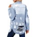 sexycherry Denim Jacket for Women Long Sleeve Classic Trucker Jeans Long Coat Outwear with Pockets